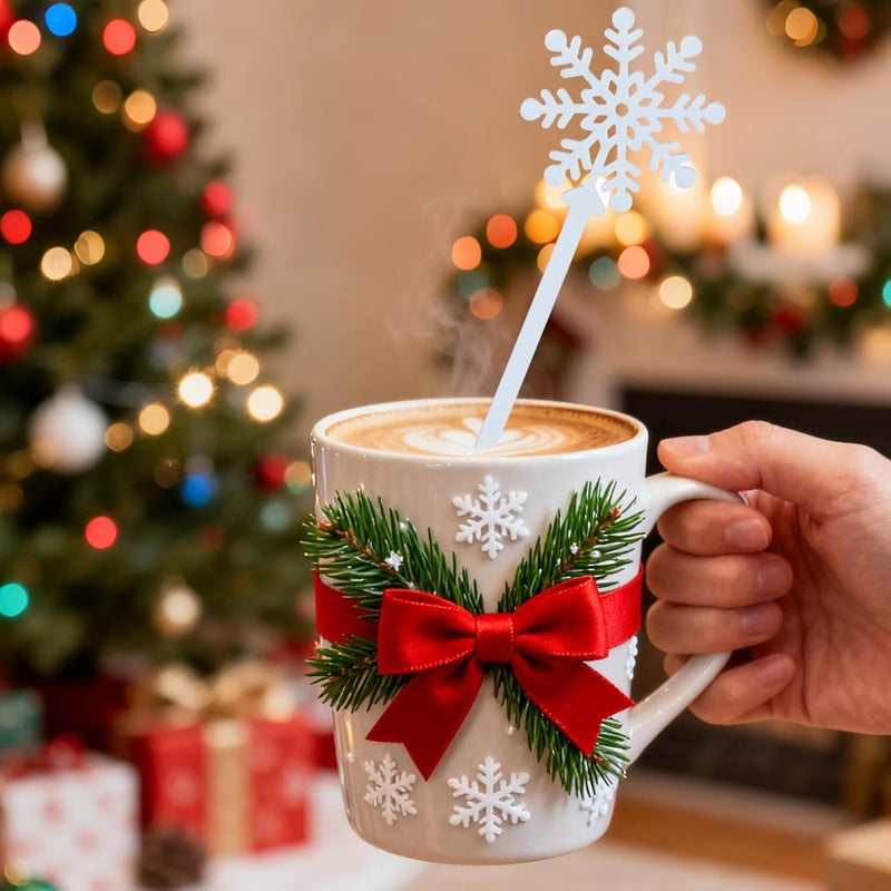 Feoang 30pcs Snowflake Drink Stirrers Christmas Plastic Swizzle Sticks Beverage Winter Stir Sticks Reusable Coffee Cocktail Stirrers Bar Supplies for Cocktail Xmas Party Decor Winter Holiday Cocoa Bar - Image 4